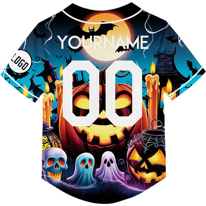 Custom Lakes Blue Bay Orange EDC Halloween Pumpkin Ghost Bat Rave Baseball Jersey For EDM EDC Festivals