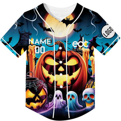 Custom Lakes Blue Bay Orange EDC Halloween Pumpkin Ghost Bat Rave Baseball Jersey For EDM EDC Festivals