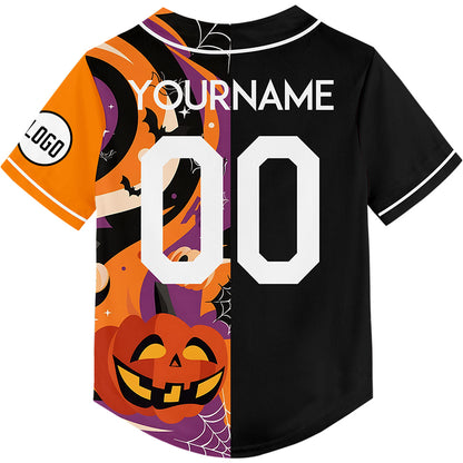 Custom Black Bay Orange EDC Halloween Pumpkin Skull Bat Rave Baseball Jersey For EDM EDC Festivals