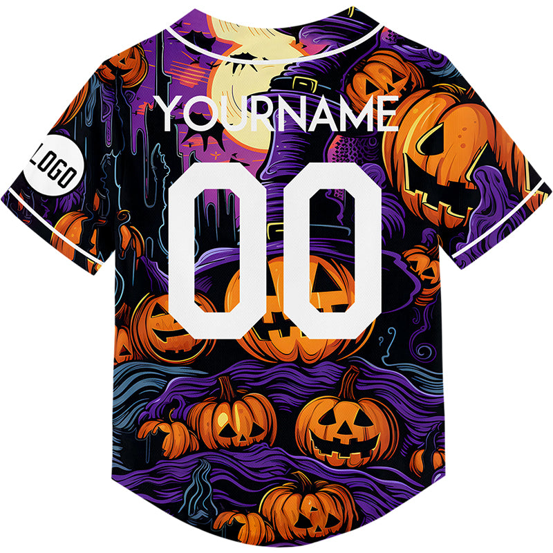 Custom Purple Bay Orange EDC Halloween Pumpkin Castle Rave Baseball Jersey For EDM EDC Festivals