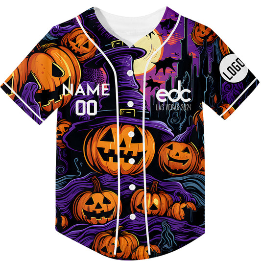 Custom Purple Bay Orange EDC Halloween Pumpkin Castle Rave Baseball Jersey For EDM EDC Festivals