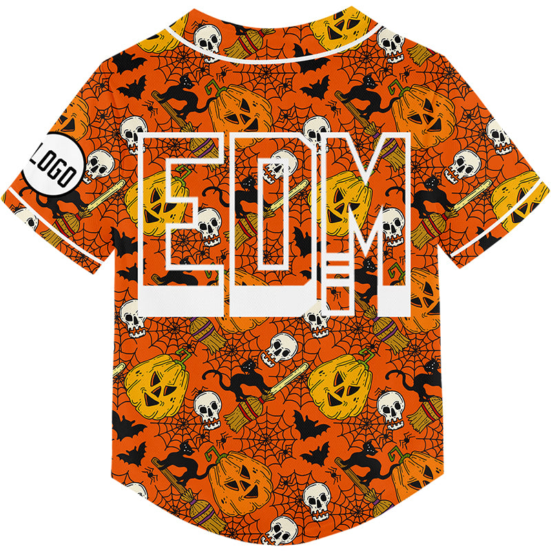 Custom Bay Orange Black EDM Halloween Pumpkin Bat Ghost Rave Baseball Jersey For EDM EDC Festivals