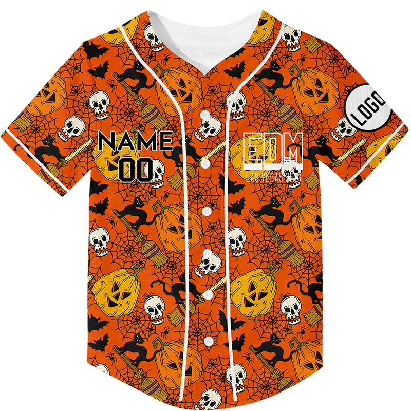 Custom Bay Orange Black EDM Halloween Pumpkin Bat Ghost Rave Baseball Jersey For EDM EDC Festivals