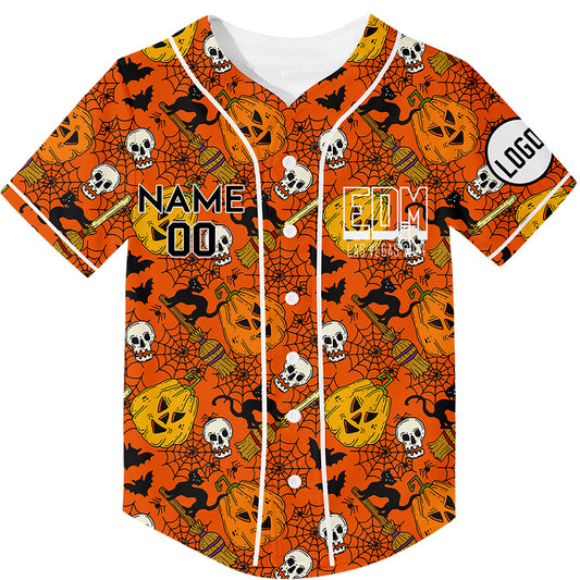 Custom Bay Orange Black EDM Halloween Pumpkin Bat Ghost Rave Baseball Jersey For EDM EDC Festivals