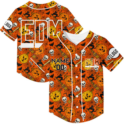 Custom Bay Orange Black EDM Halloween Pumpkin Bat Ghost Rave Baseball Jersey For EDM EDC Festivals