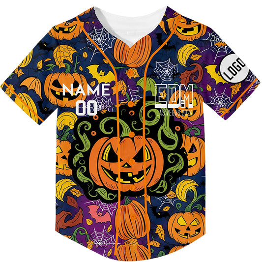 Custom Bay Orange EDM Halloween Pumpkin Bat Rave Baseball Jersey For EDM EDC Festivals