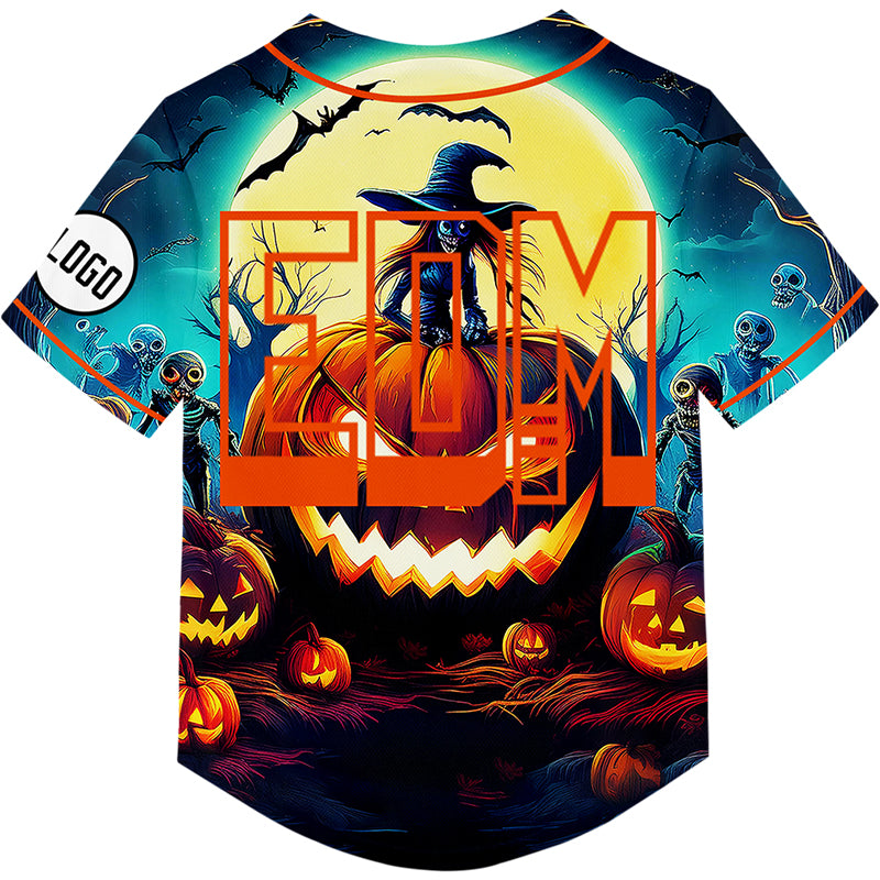 Custom Gold Black EDM Halloween Pumpkin Witch Bat Skull Rave Baseball Jersey For EDM EDC Festivals