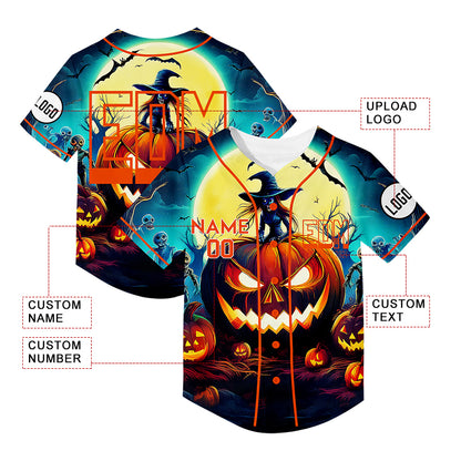 Custom Gold Black EDM Halloween Pumpkin Witch Bat Skull Rave Baseball Jersey For EDM EDC Festivals