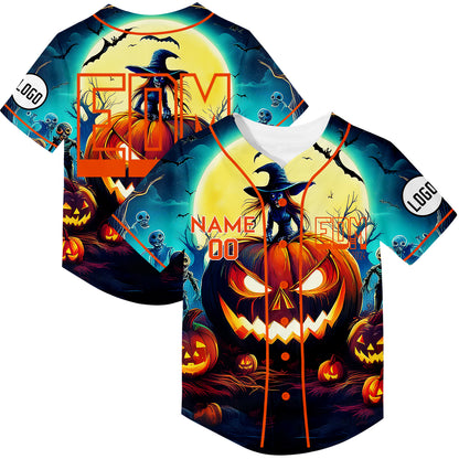 Custom Gold Black EDM Halloween Pumpkin Witch Bat Skull Rave Baseball Jersey For EDM EDC Festivals