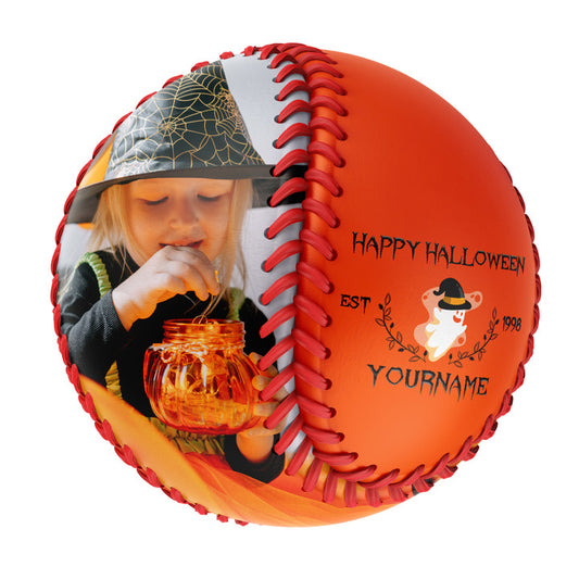 Custom Orange Happy Halloween Ghost Photo Baseballs